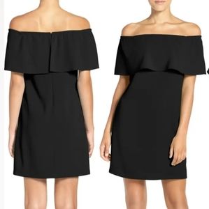 NWT Charles Henry Off-the-Shoulder Cocktail Tunic Dress Black S-Flowy Datenight